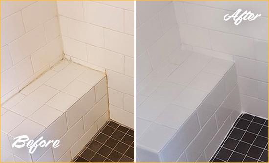 This Shower Got a Total Revamp with a Tile Recaulking Service Before and After Picture of a Shower Tile Recaulking - Shower Joints