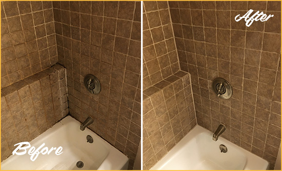 Sir Grout Removed the Mold and Mildew from this Shower with a Tub Caulking Service Before and After Picture of Tub Caulking on a Shower with Mold and Mildew