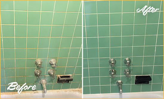 Sir Grout Restored this Shower Wall joints with a Tub Caulking to Replace Damaged Caulk Before and After Picture of a Tub Caulking on the Wall Joints
