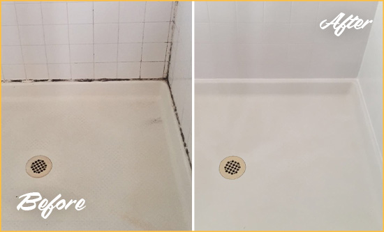 Sir Grout Caulked this Bathroom Shower and Grout to Prevent Water Damage  Before and After Picture of a Grout Caulking Service