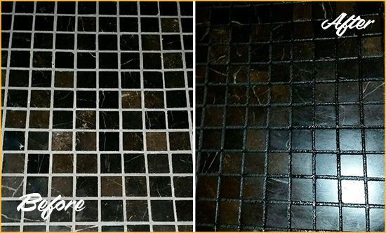 Sir Grout Sealed and Recolored the Grout on this Floor Before and After Image of a Grout Sealing and Recoloring