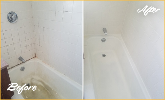 Before and After Picture of a Minneapolis Bathtub Caulked to Repair Cracks