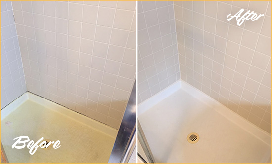 Before and After Picture of a Minneapolis Shower Sealed to Remove and Protect Against Mold