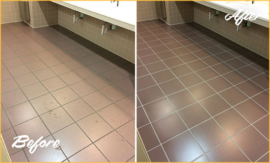 Before and After Picture of a Minneapolis Restroom Sealed to Help Protect Against Scratches
