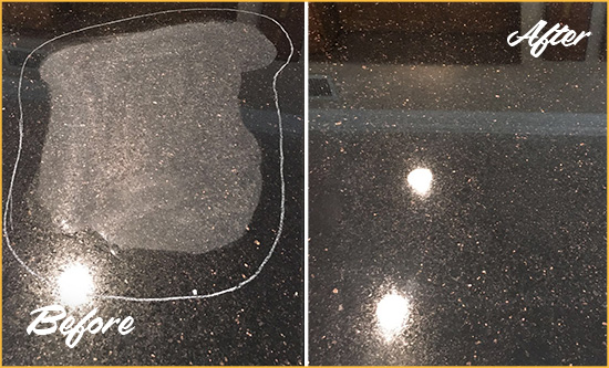 Sir Grout Restored This Crystal Bay Granite Countertop to Remove Scratches Before and After Picture of a Crystal Bay Hard Surface Restoration Service on a Granite Countertop to Remove Scratches