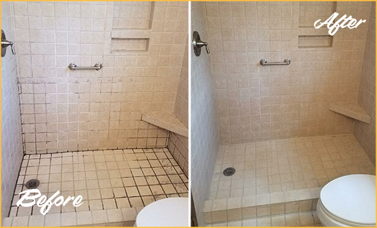 Before and After Picture of a Wayzata Shower Grout Cleaned to Remove Mold