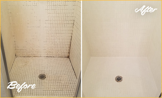 Before and After Picture of a Wayzata Bathroom Grout Sealed to Remove Mold
