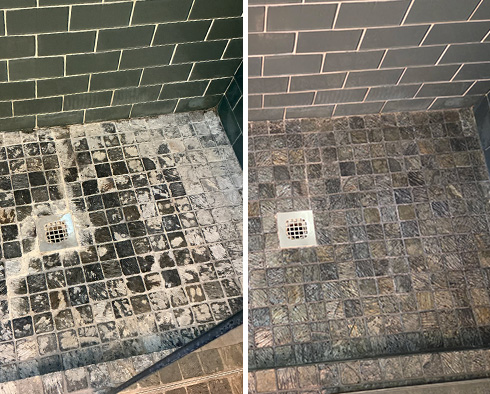 Shower Before and After a Stone Cleaning in Edina, MN 
