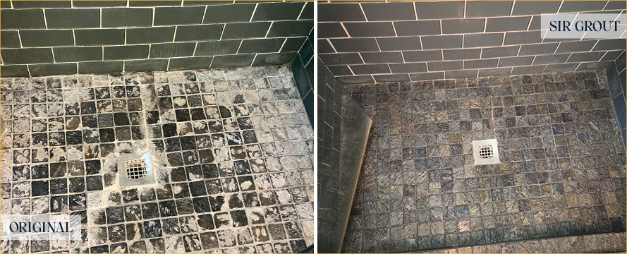 Shower Before and After an Excellent Stone Cleaning in Edina, MN